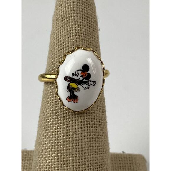 Walt Disney Productions Minnie Mouse Gold Tone Adjustable Ring Hula Hawaiian - Picture 2 of 12